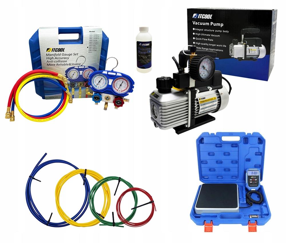 Vákuová pumpa 51L/min Manometre R32 R410A Náplne Hmotnosť