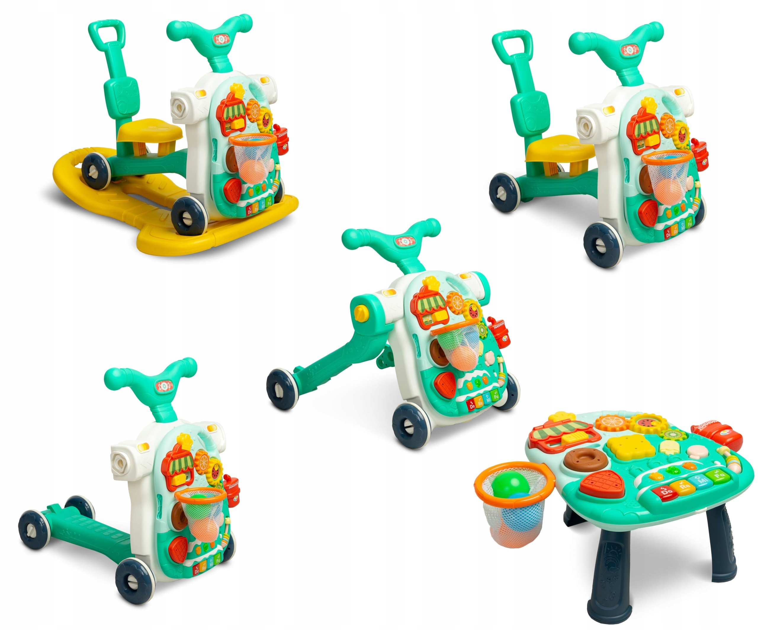 Wielofunkcyjny 5W1 Stolik Edukacyjny Jeździk Pchacz Hulajnoga Multizabawka
