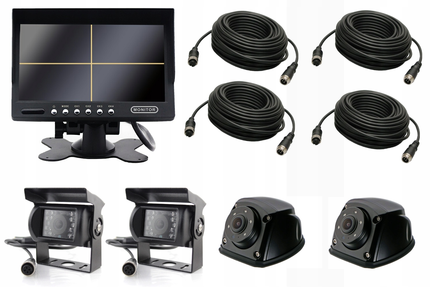 Monitor 7 cali QUAD + 2 kamery + 2 boczne + kable