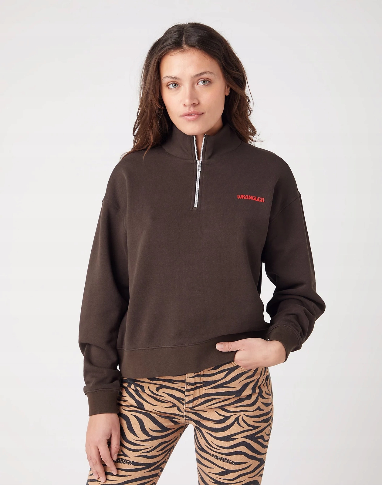 Dámská mikina Wrangler Half Zip Sweatshirt Delicioso Brown W6Q5FAH38 Xs