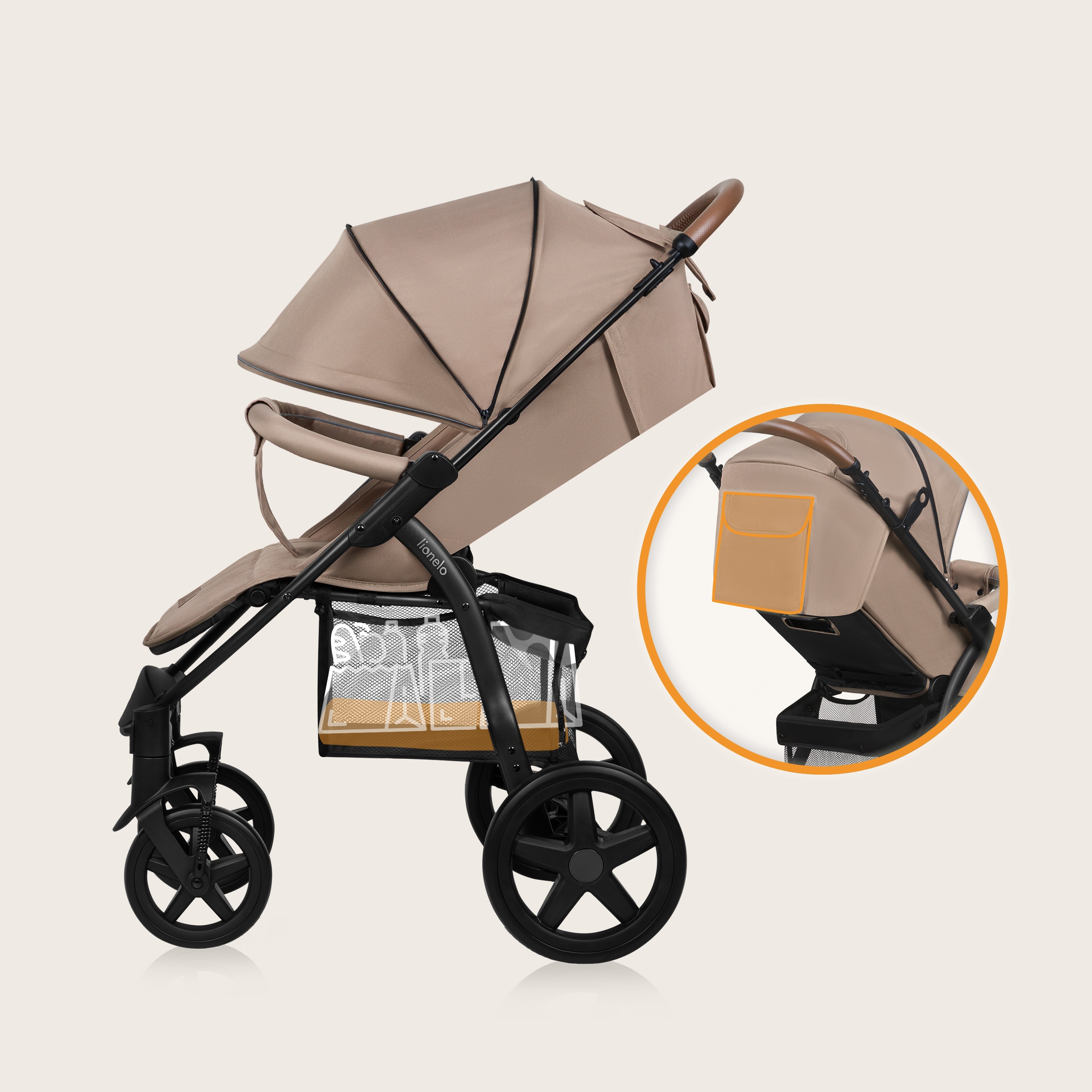 WÓZEK SPACEROWY DO 22KG DUŻE BEZOBSŁUGOWE KOŁA + Moskitiera LIONELO ANNET Model ANNET PLUS