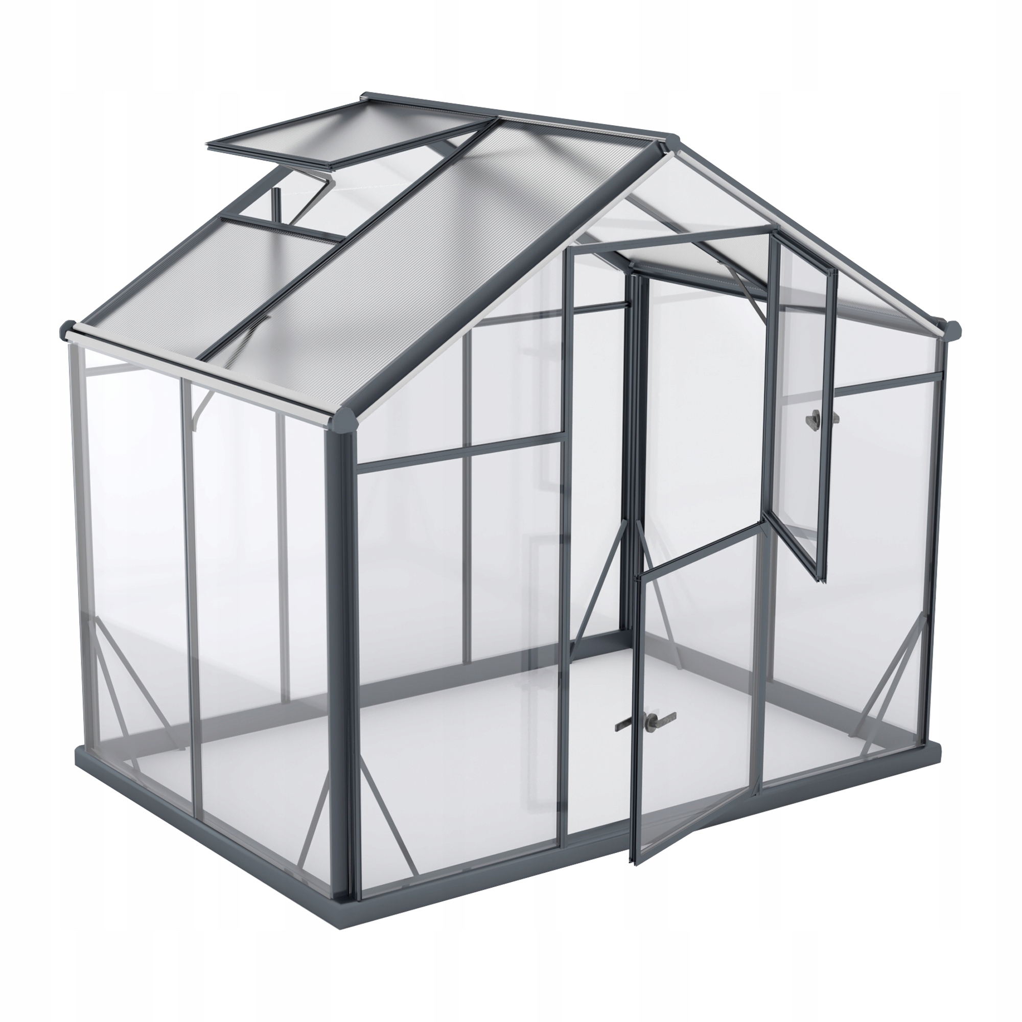 Skleník Hybrid L-3 Polykarbonát Tvrzené Sklo 220 x 150 cm Antracitová 3,3 m2