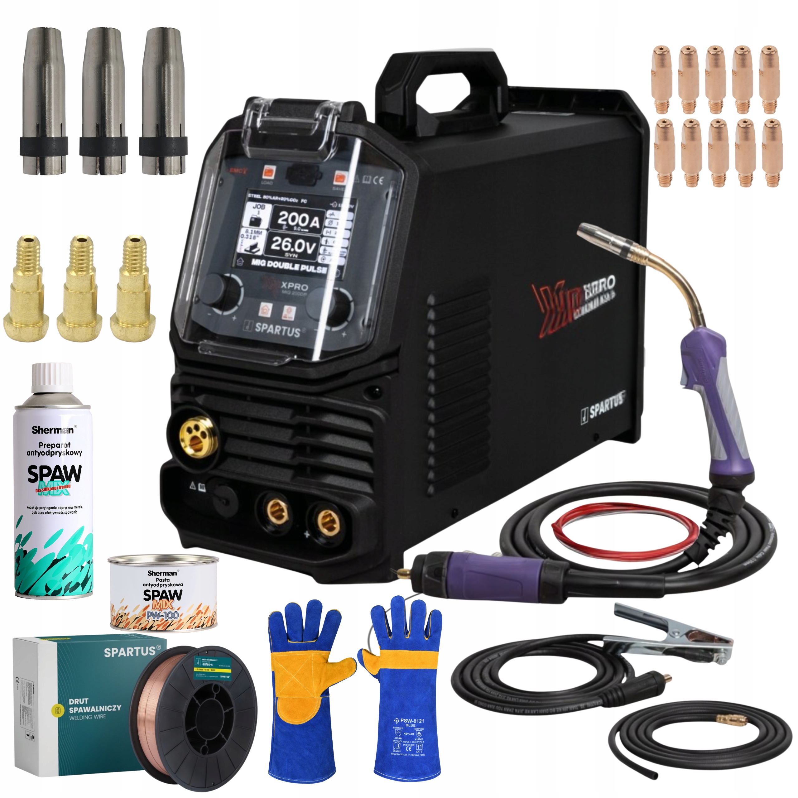 Poloautomatický svařovací stroj Spartus XPro Mig 200 Dual Pulse Bohatý set