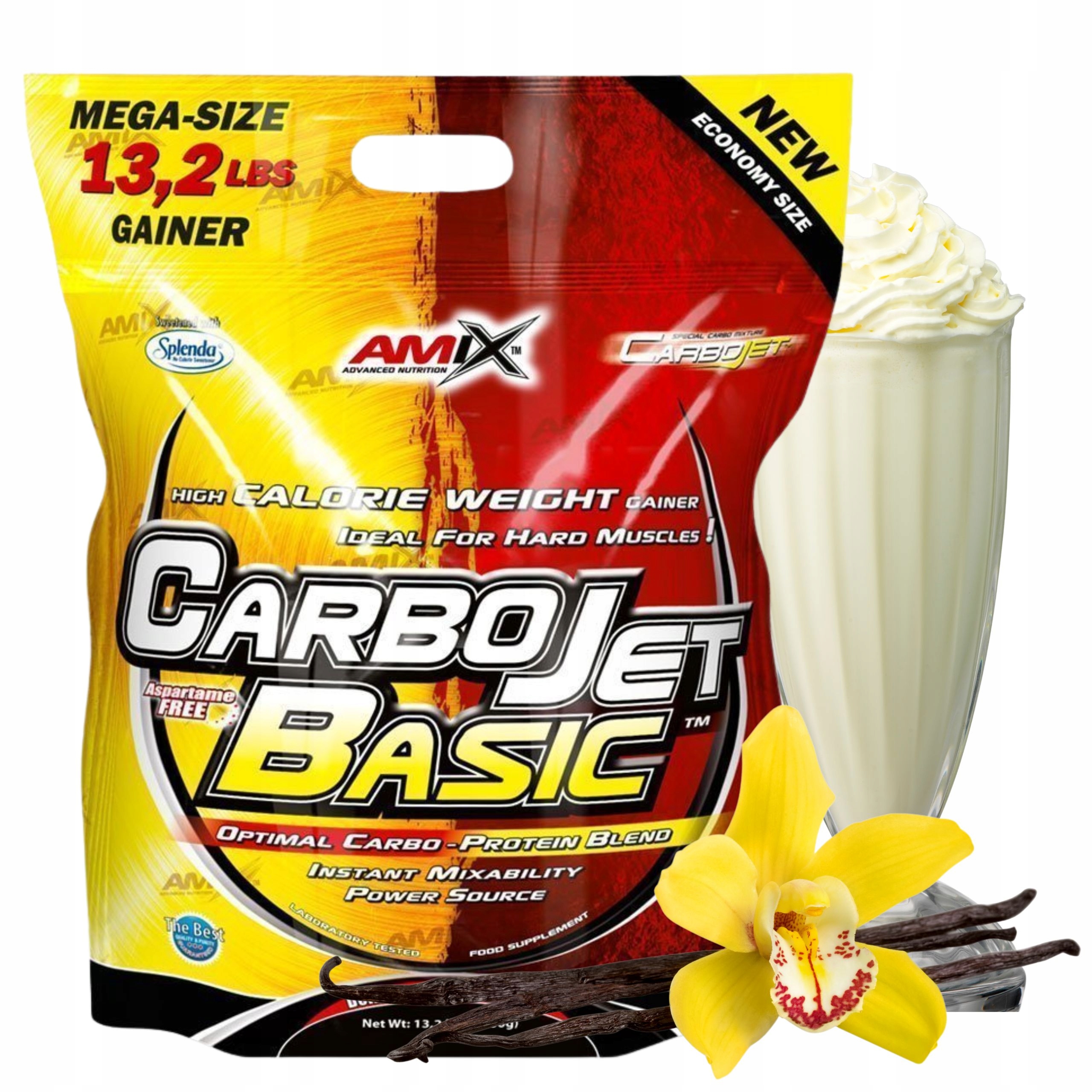 Gainer Na Hmotu Doplněk Stravy na Svaly Bílkoviny a sacharidy Síla 6 kg Vanilka