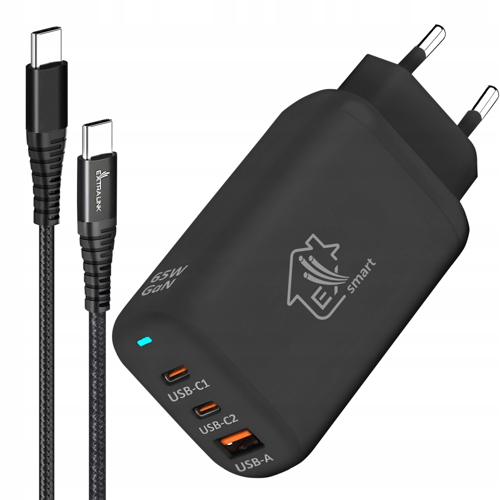 Bardzo Mocna Ładowarka Sieciowa 3W1 65W Szybka Usb C Usb-c Przewód Kabel