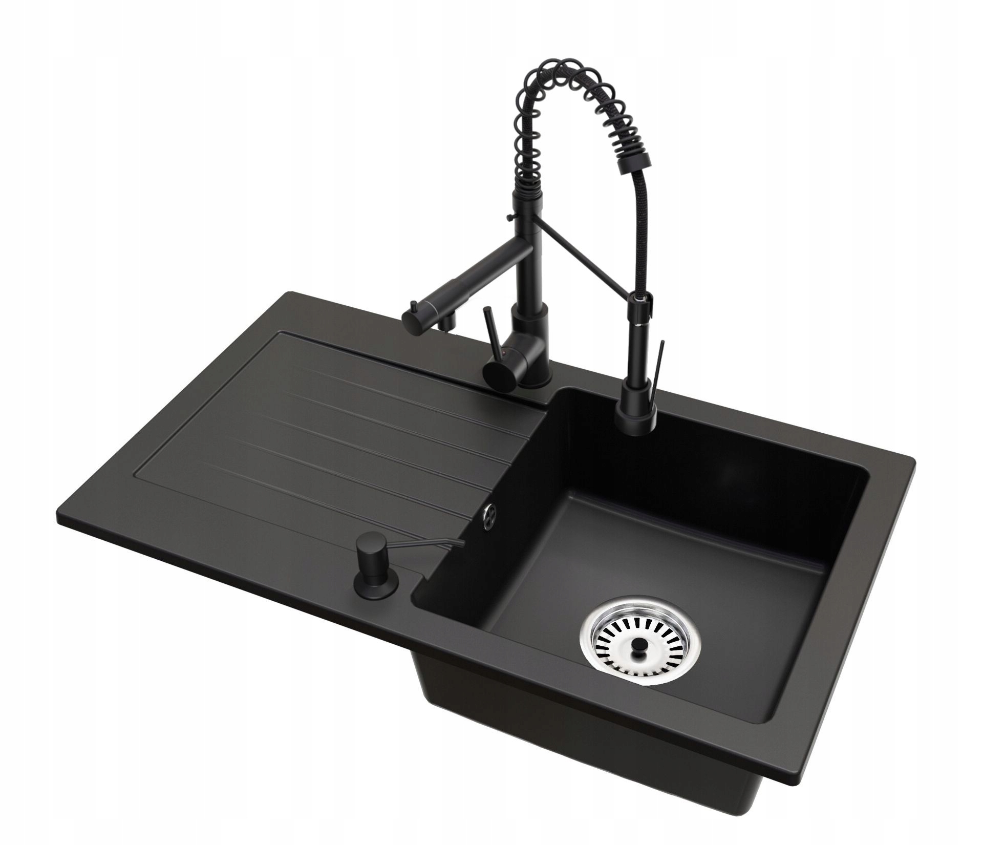 Kuchyňský dřez Jednokomorový Leon Sifon Chrom Baterie Duo Dávkovač