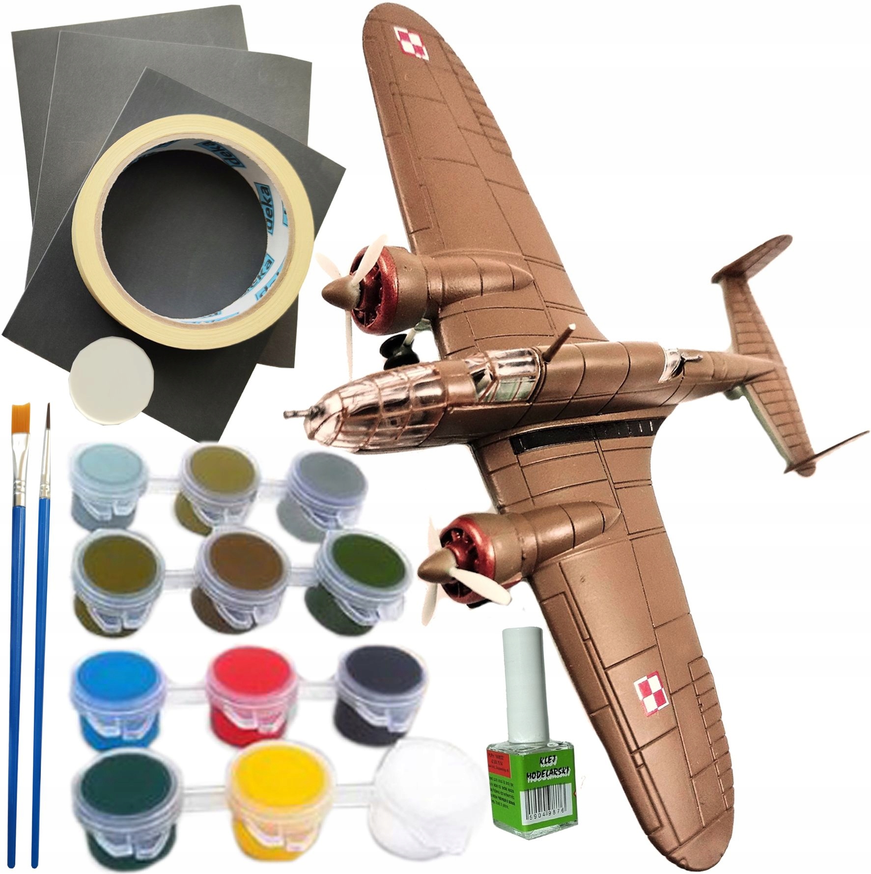 Postavte si model letadla Łoś k sestavení Barvy Lepidlo Tmel Štětce