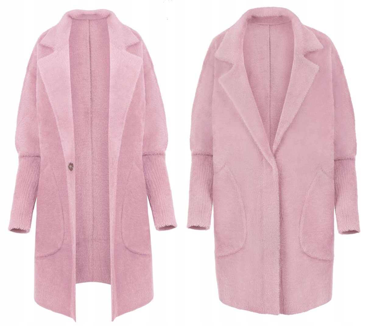 Alpaka Dámská Vlněná Bunda Kabát Svetr Límec Teplý Pohodlný Pudrový