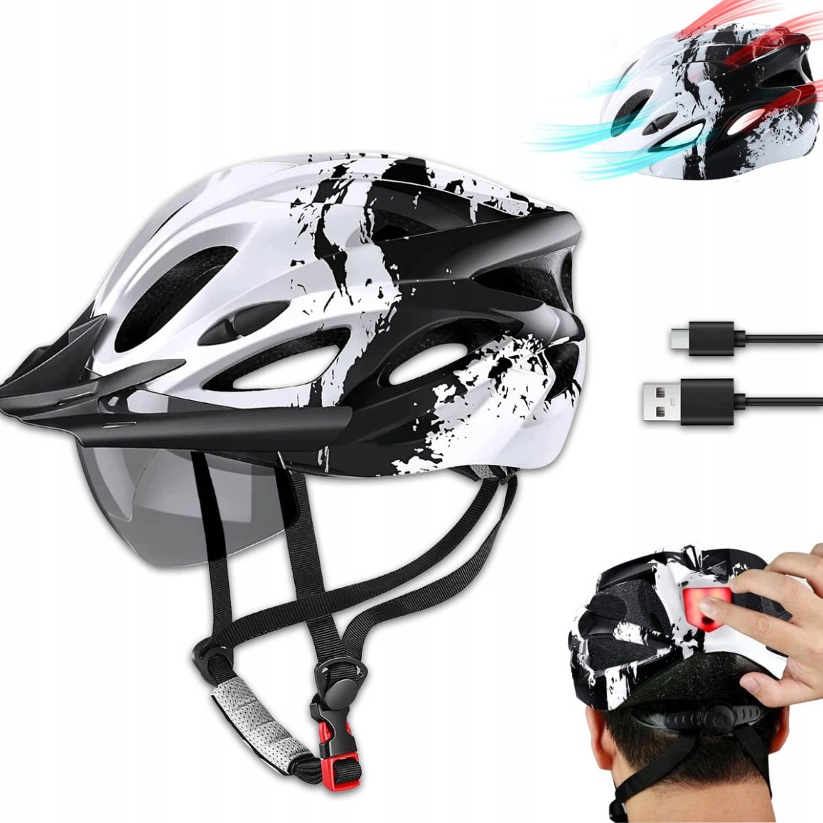 Cyklistická Přilba Mtb Ventilace Lehká Nastavitelná Led Lampa Usb-c 3 Režimy L