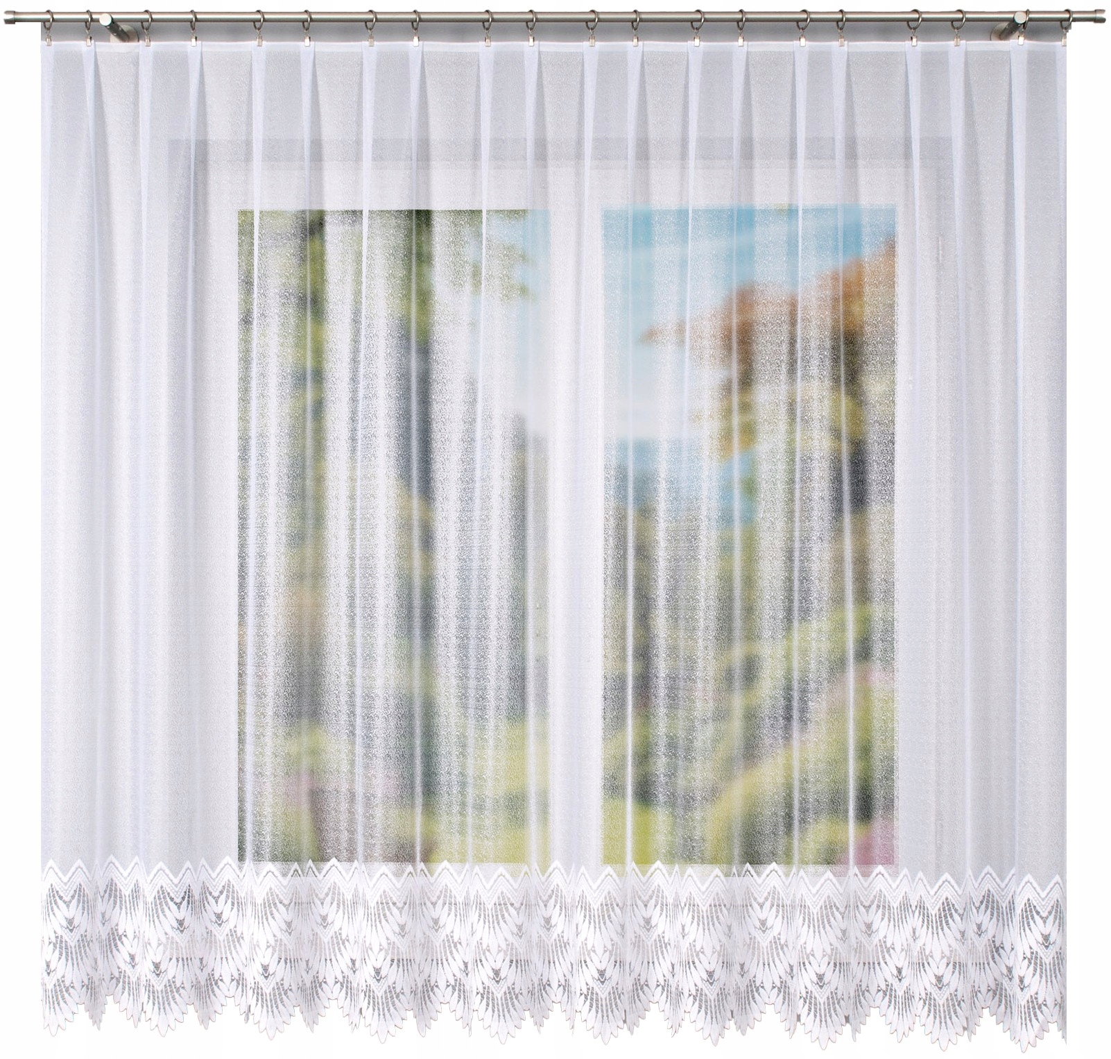 Felicja 400x180cm firana żakardowa prosta ze wzorem (gotowa) z obszyciem