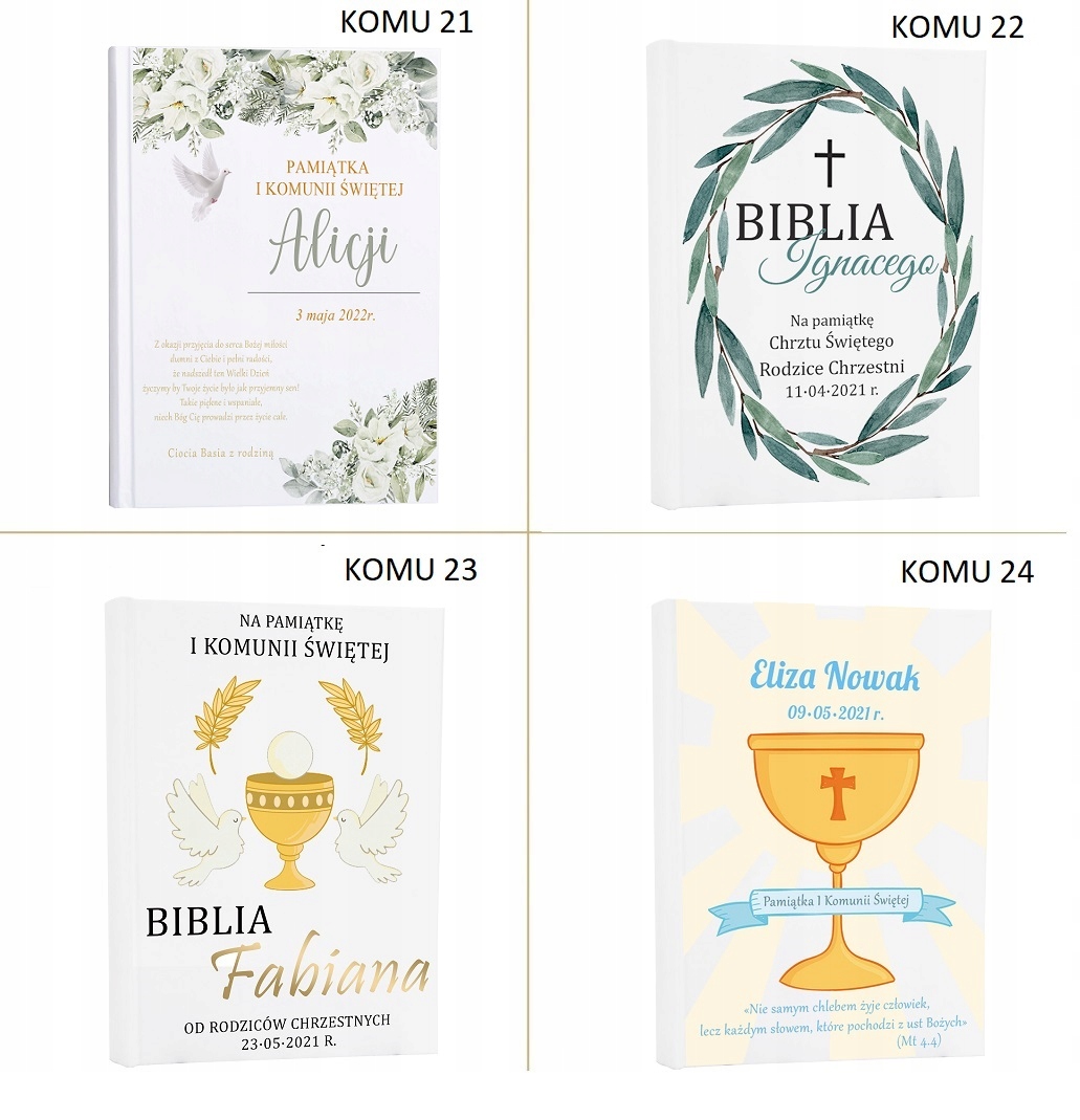 BIBLIA Z EKO SKÓRY KOMUNIA CHRZEST PERSONALIZOWANY Rok wydania 2018