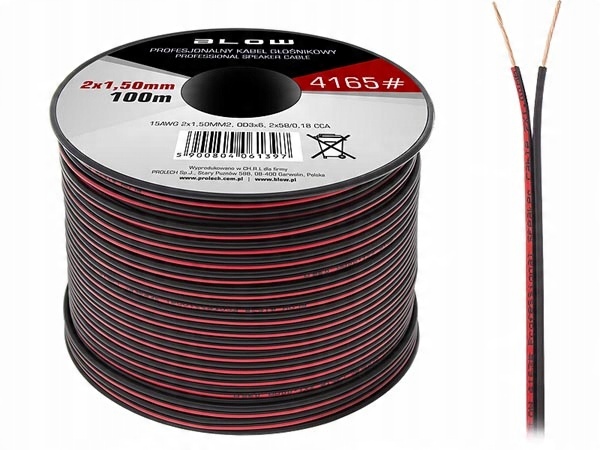 

Przewód Głośnikowy Kabel CCA2x1,5mm czar-czer 1m
