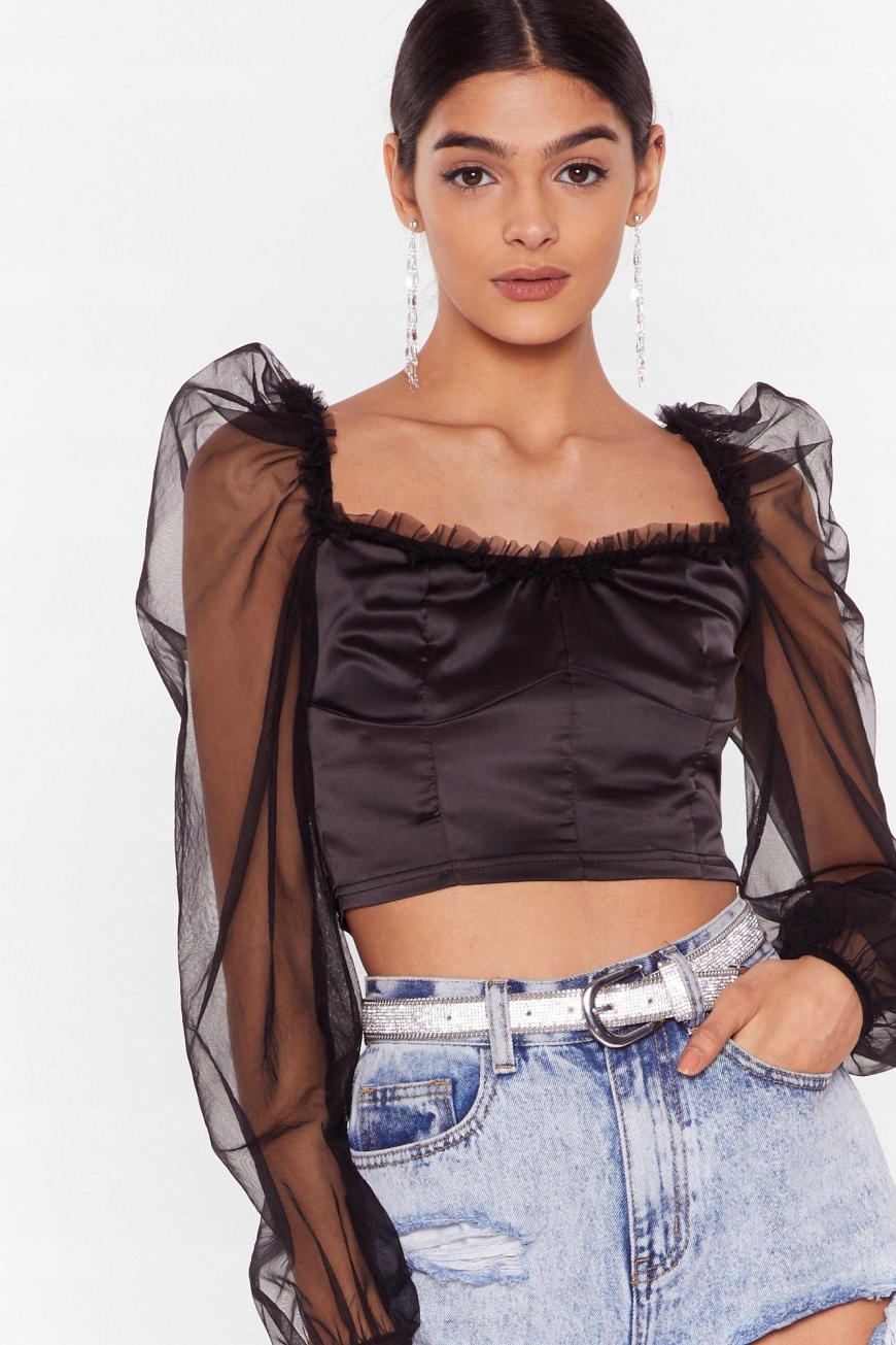 NASTY GAL SATYNOWY TOP Z DŁUGIM RĘKAWEM S Materiał dominujący poliester