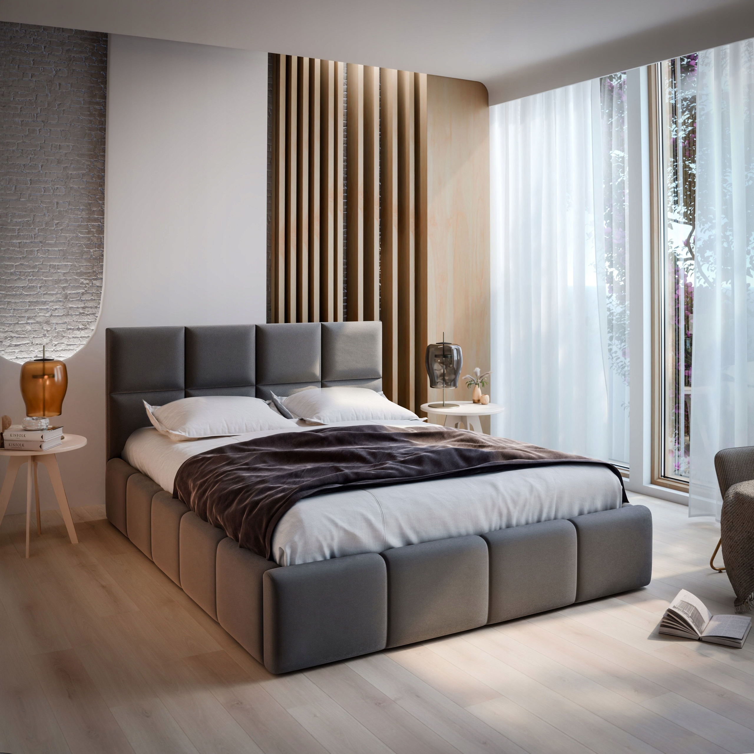 Čalouněná postel Como 200 x 200 cm Komfortní Světle šedá
