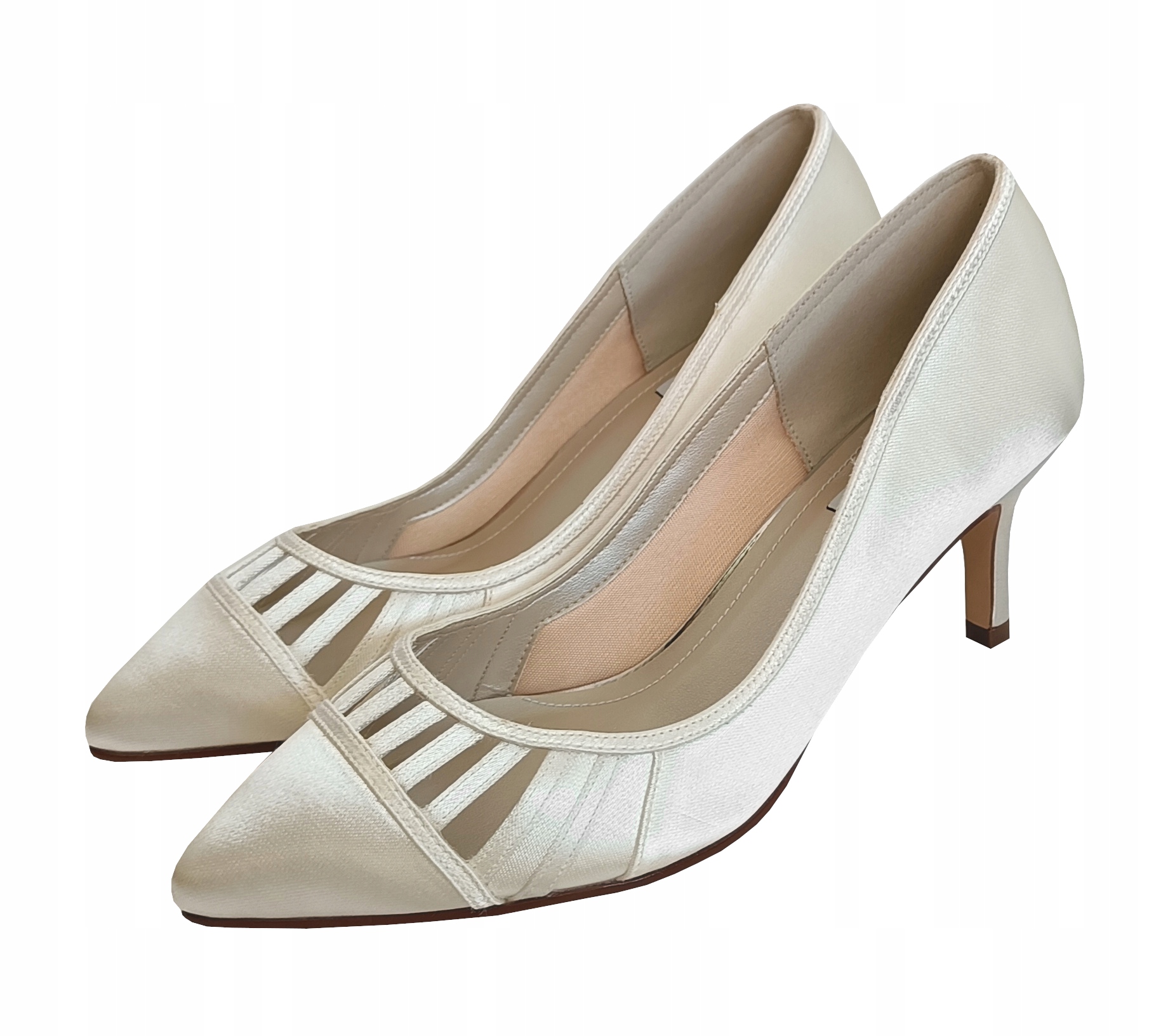 BUTY NA OBCASIE SZPILKI CZÓŁENKA SYLWESTROWE NA ŚLUB ŚLUBNE KREMOWE 37