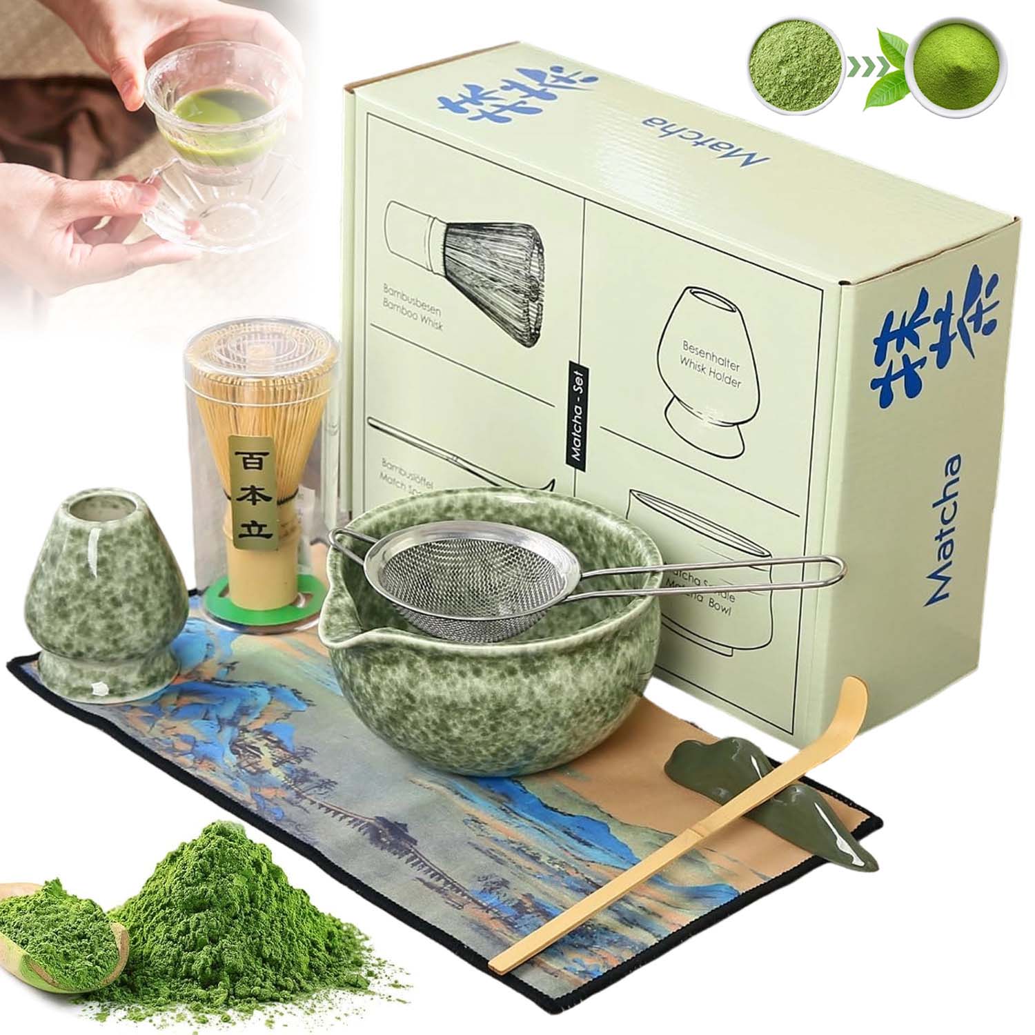Bambusowy Zestaw Prezentowy Do Herbaty Matchy Chashaku Ceramiczny Matcha