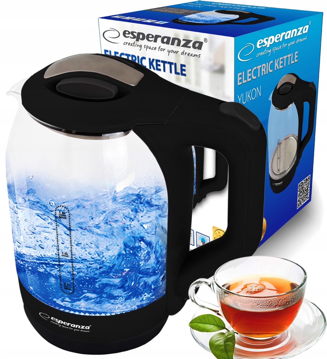 

Czajnik Elektryczny 1500W Szklany 1,7L Czarny Led