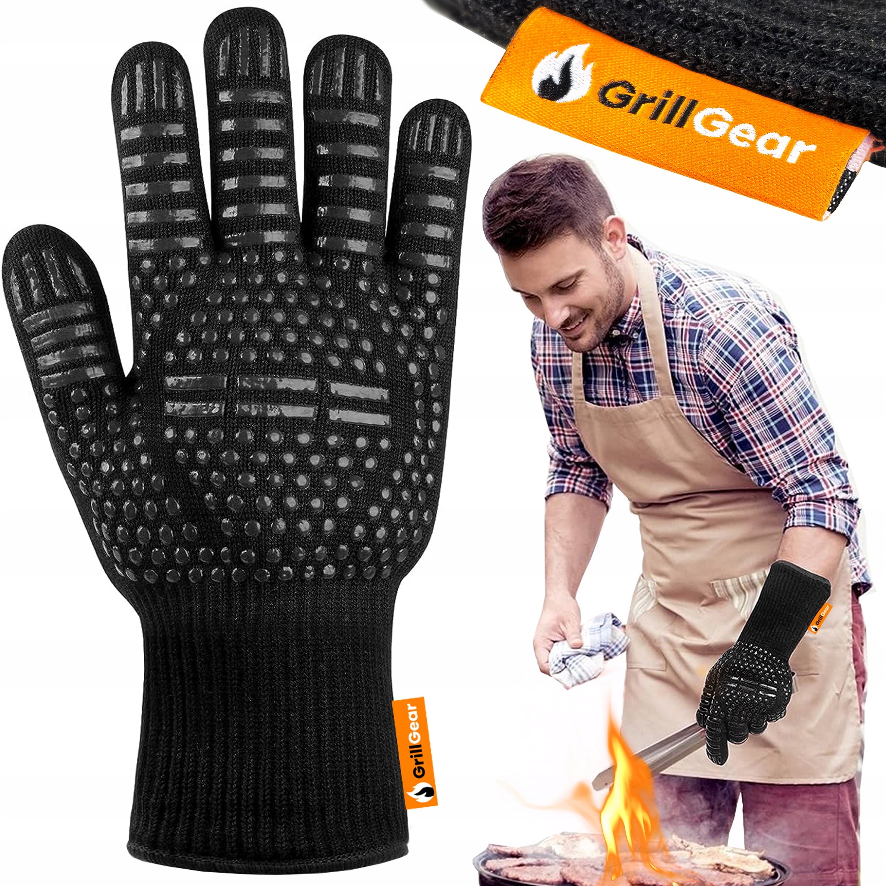 DUŻA RĘKAWICA DO SMAŻENIA NA GRILLU OGNIOODPORNA WYTRZYMAŁA PIECZENIA