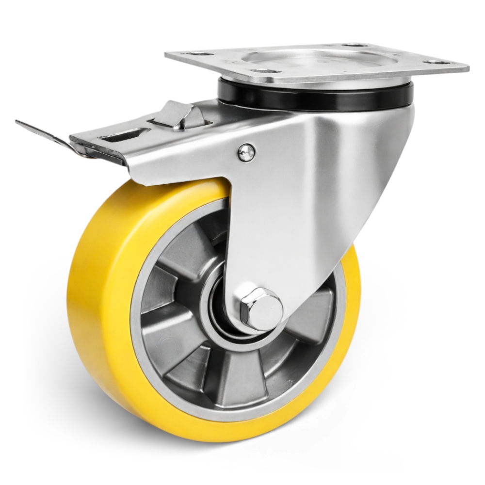 Otočné transportní kolo s brzdou 150 mm Pu ergo 350 kg, pevné pro vozík