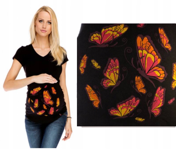 

My Tummy T-shirt Czarny Z Motylami Mama XXL