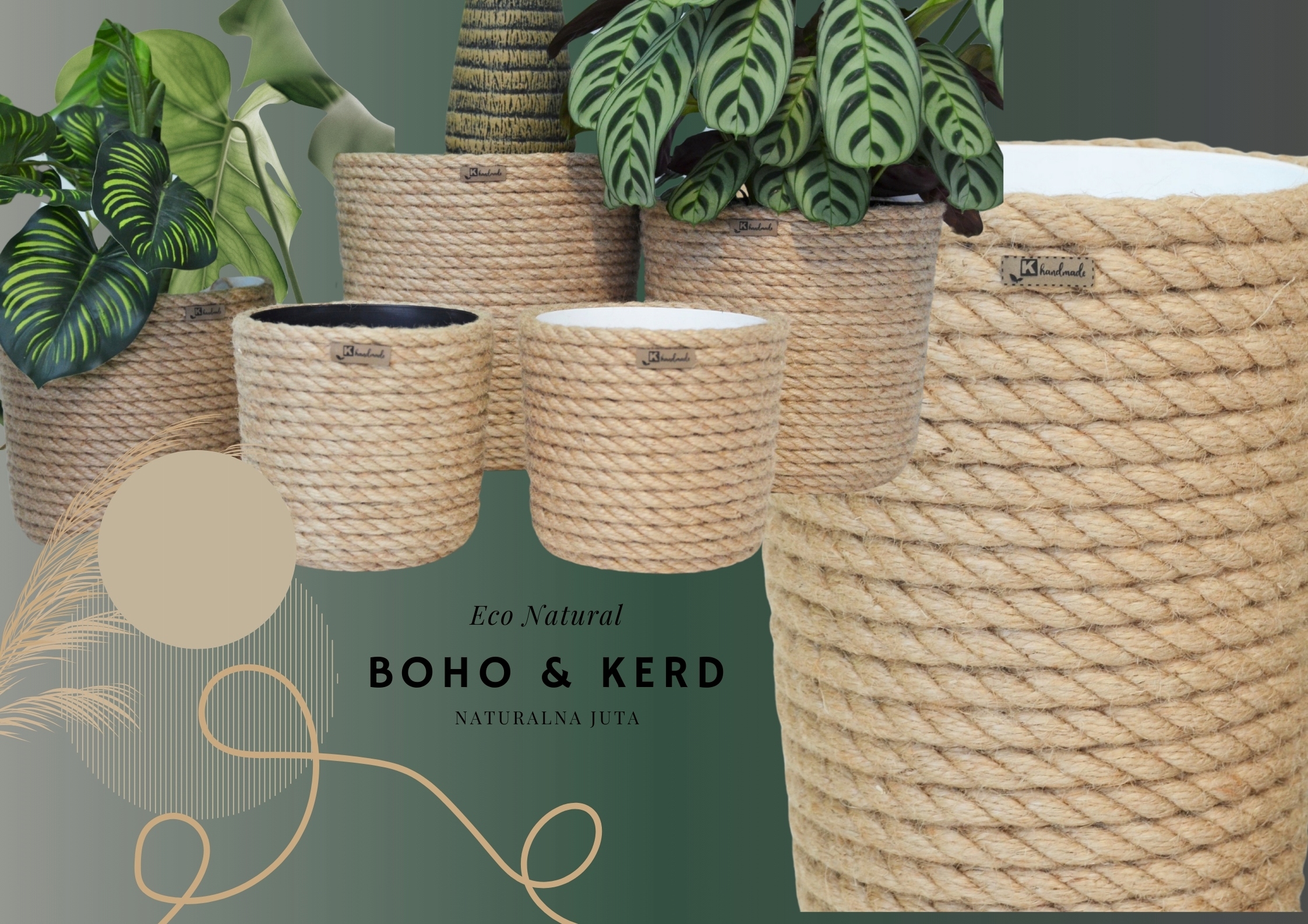 21 osłonka BOHO ozdobna na doniczkę gruby sznurek jutowy LINA ręczne wykon Szerokość podstawy 17 cm