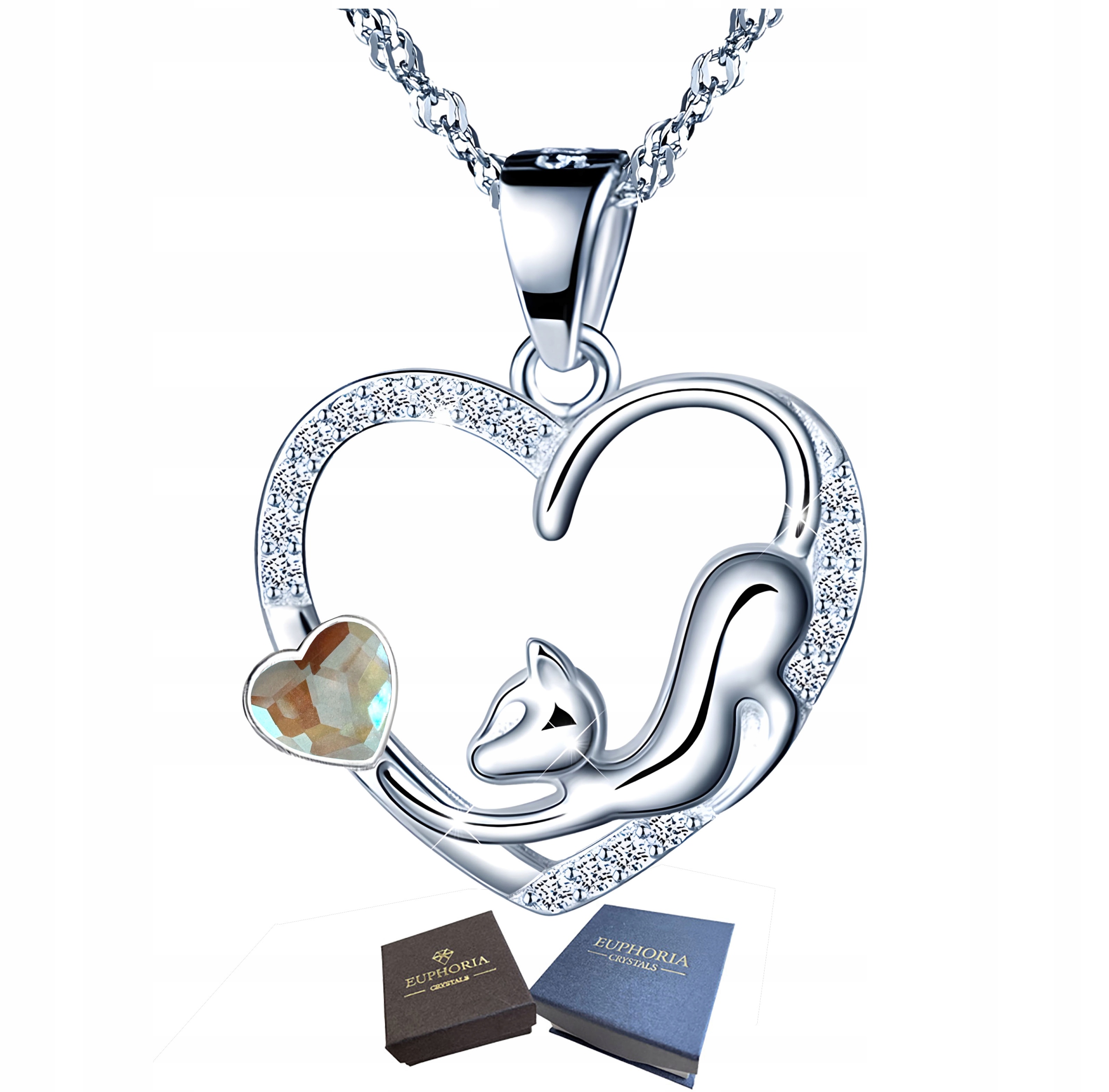 Stříbrný náhrdelník 925 Srdce s kočkou jako Dárek Módní šperky pro ženy