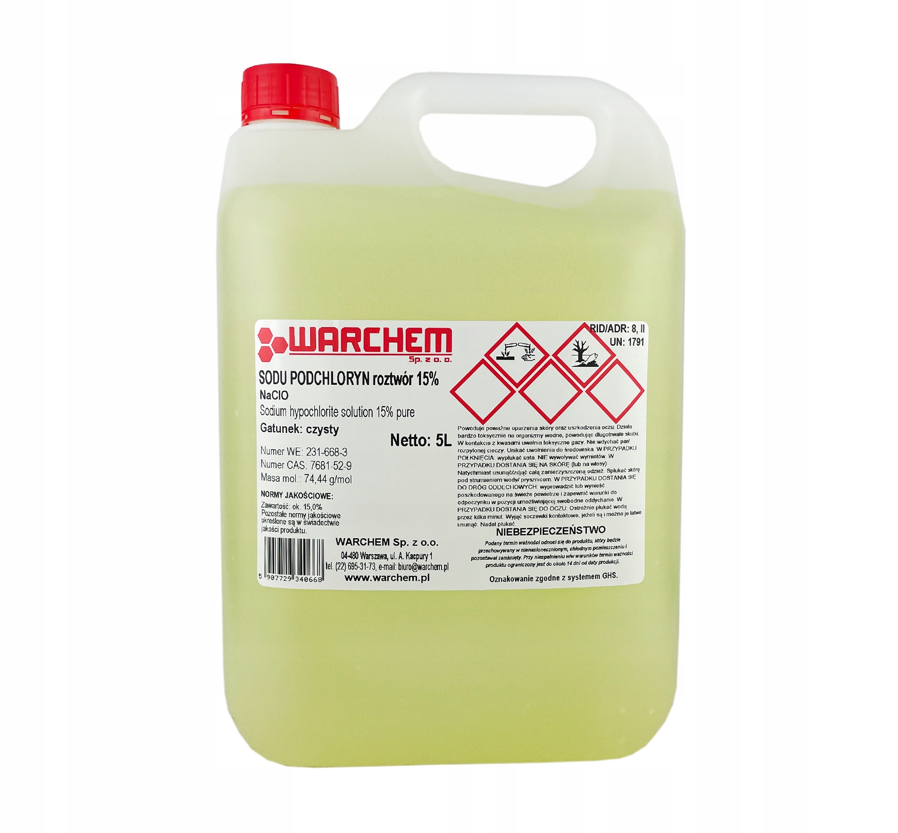 

Podchloryn Sodu roztwór 15% czysty 5L