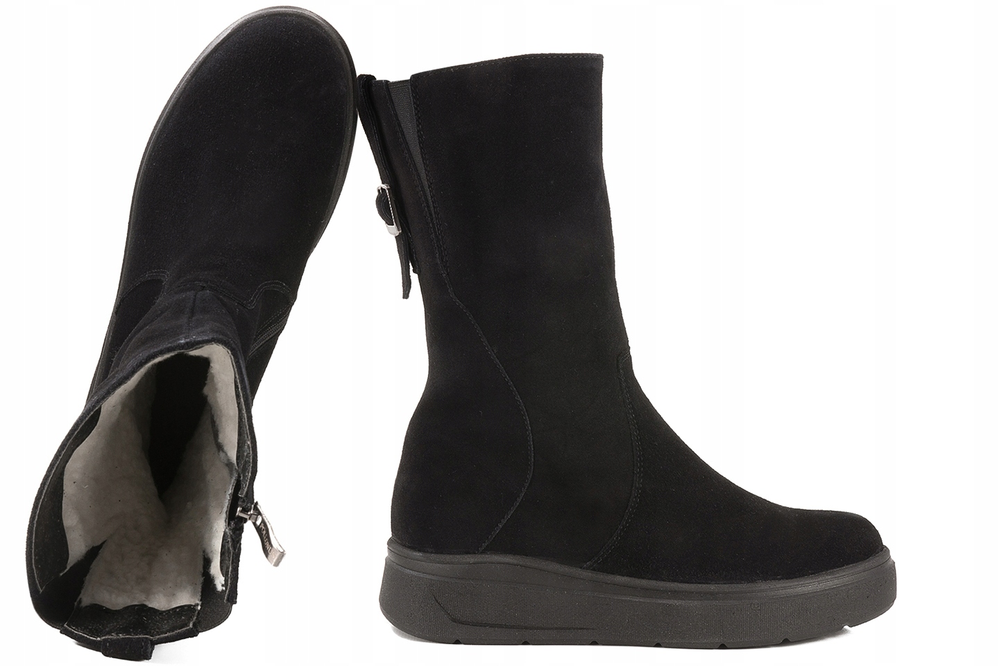 Pollonus 1704 Dámské Semišové Zimní Kozačky Zateplené Kůží 39 Černá