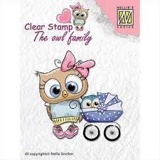 Stempel Sowa z wózkiem 6x5,5cm Ptak Wózek Bobas
