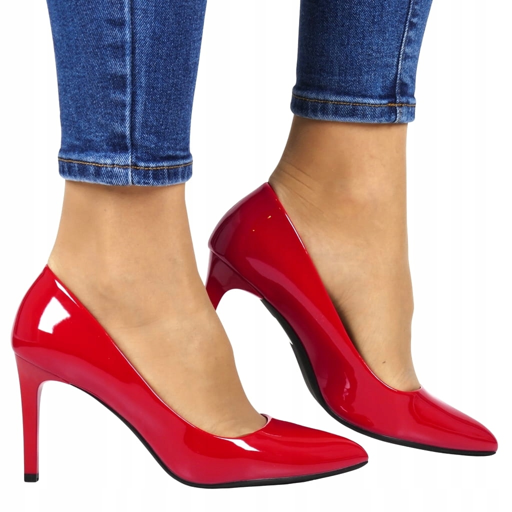 Lodičky Podpatkové Červené Lakované Elegantní Dámské Boty Pohodlné Hot