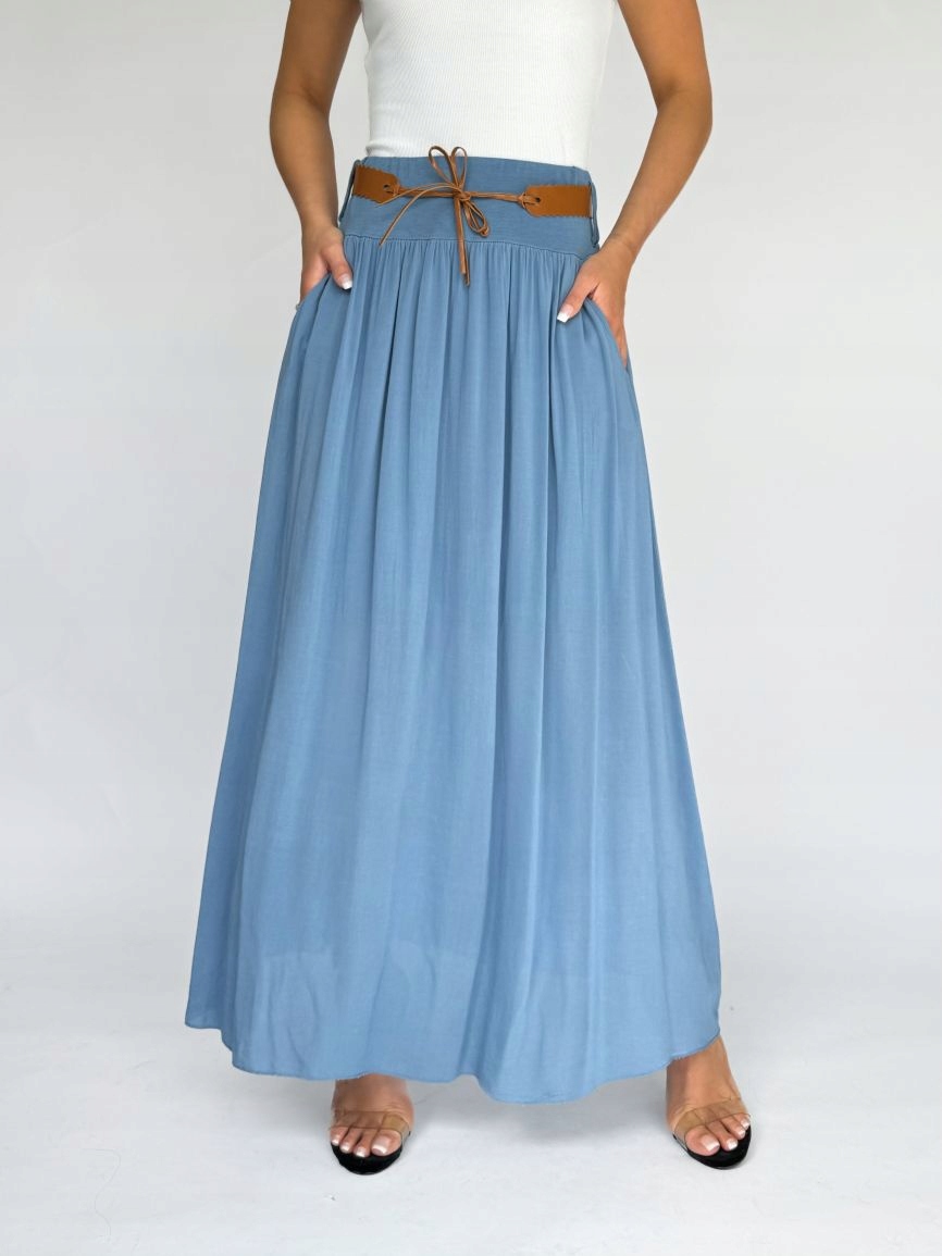 SPÓDNICA DAMSKA SPÓDNICZKA DŁUGA MAXI LETNIA KOBIECA ZWIEWNA BŁEKITNA 2662 Marka bez marki