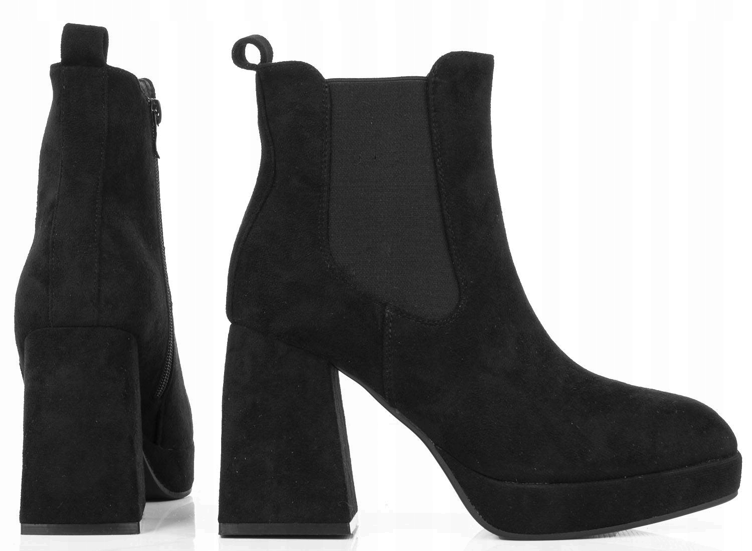 7621 CZARNE BOTKI ZAMSZOWE NA SŁUPKU PLATFORMA 38