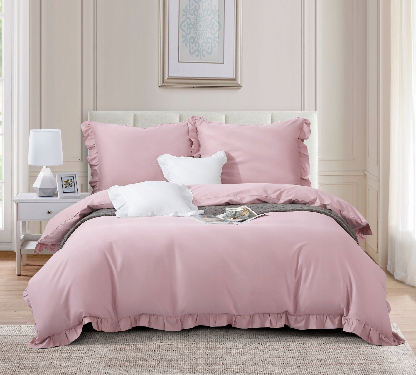 Pościel Komplet 160x200 Satyna 100% Bawełna Ruffy Premium Puder