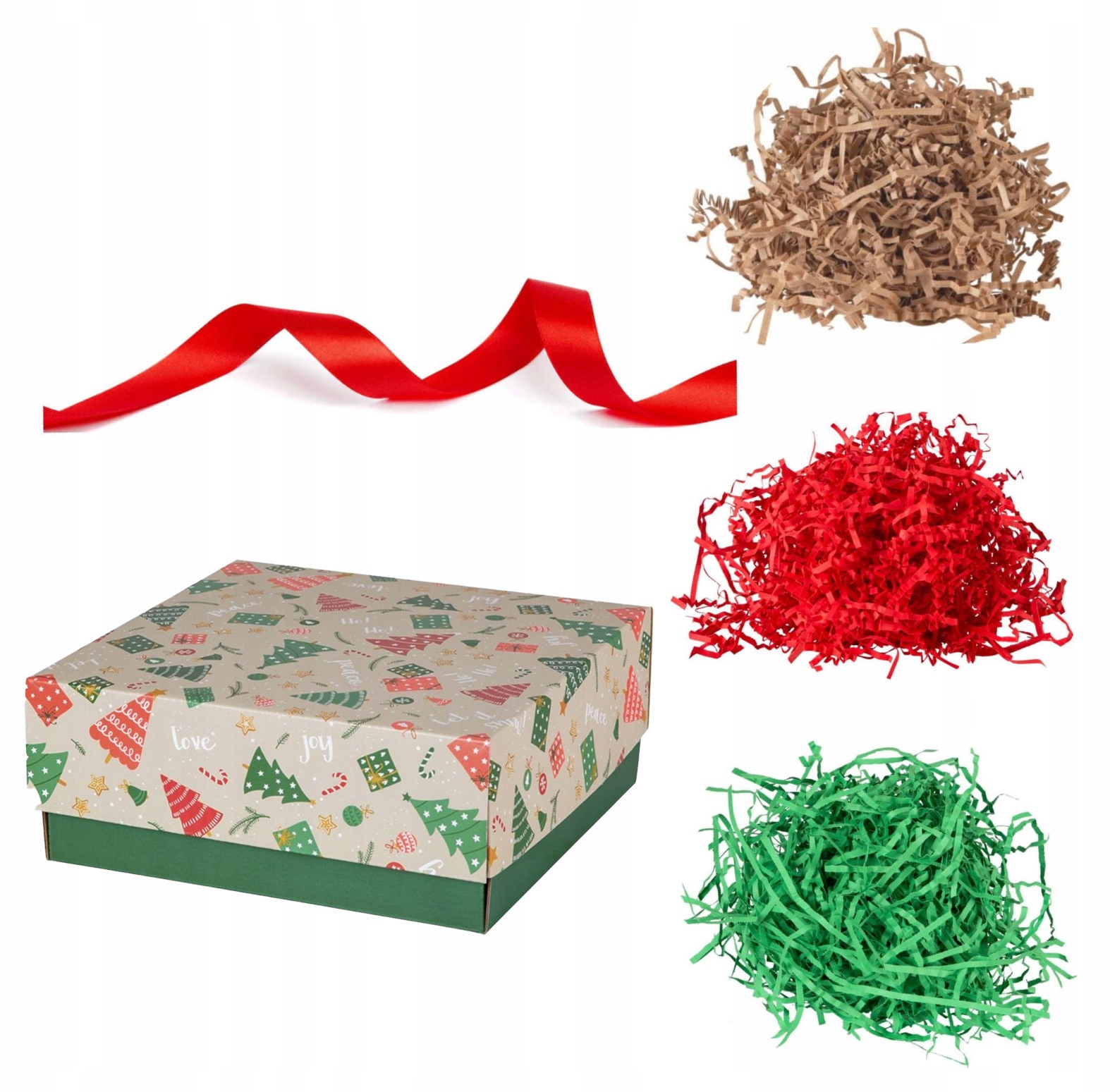 ZESTAW DO PAKOWANIE PREZENTÓW PUDEŁKO WYPEŁNIACZ WSTĄŻKA