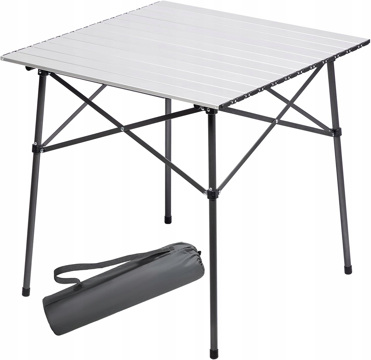 Kempingový Stůl Turistický Skládací Přenosný S Taškou 70x70 Stříbrný