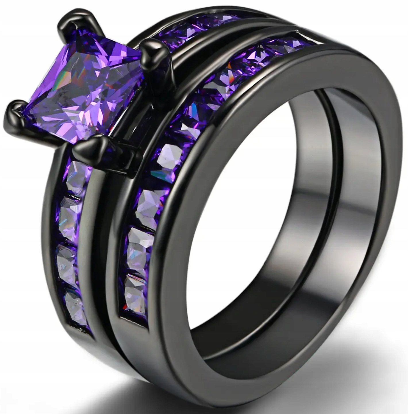 Prstýnek s ametystem Cubic Černý Dvojitý ametyst Ocel