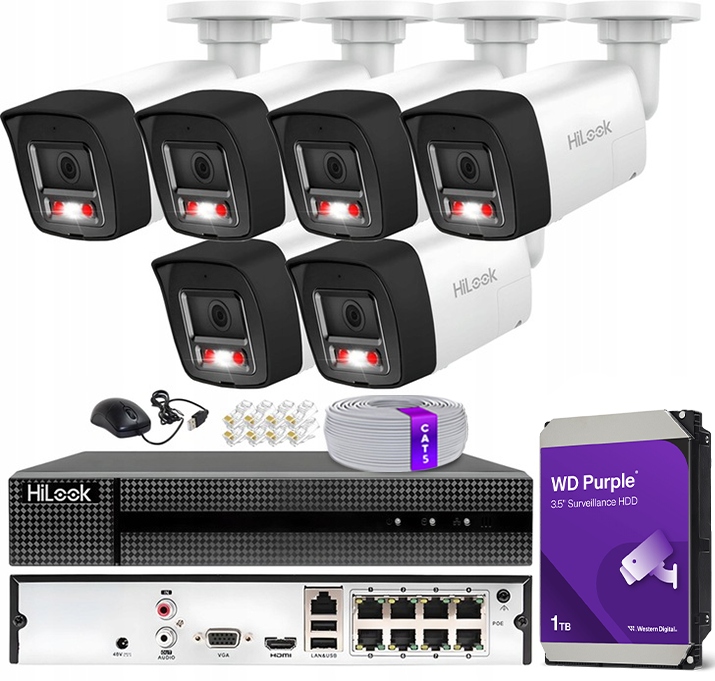 Sada monitorování PoE 8Mpx 6 externích kamer HiLook od společnosti Hikvision 8xPoE
