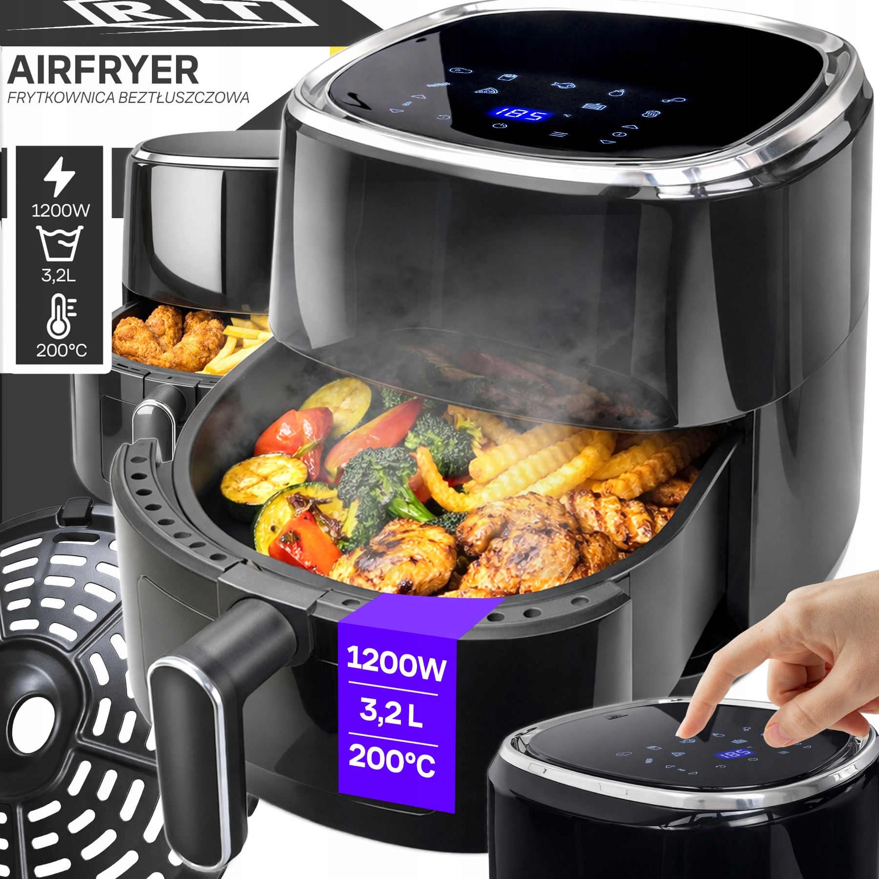 Frytkownica Beztłuszczowa Air Fryer 3,2L Piekarnik 1200W 10 Trybów Airfryer