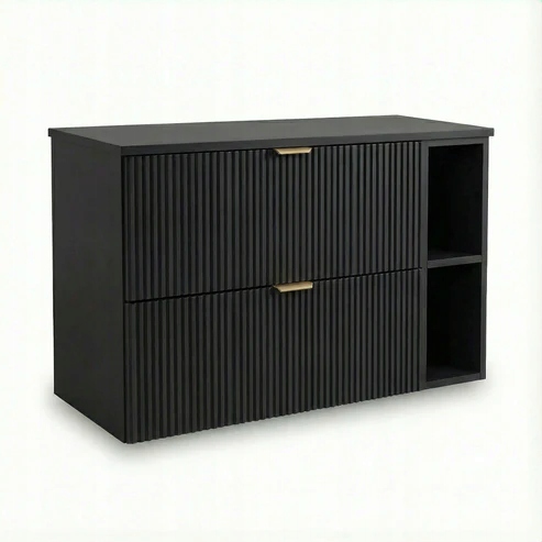 Skříňka pod umyvadlo s regálem, 2 zásuvky, 100 cm, černá Willy