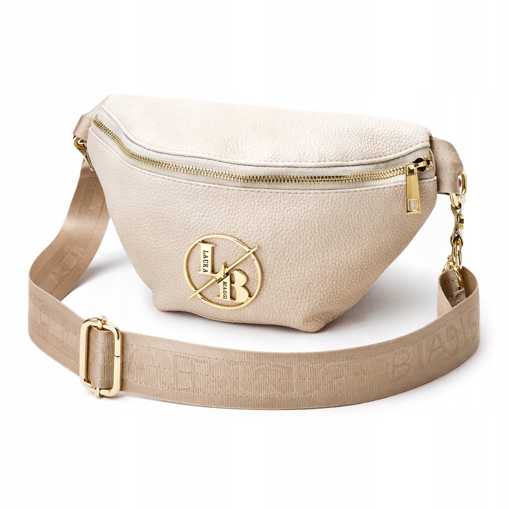Dámská kabelka Laura Biaggi Sáček Ledvinka Béžová Kůže Eko Pásek Logo