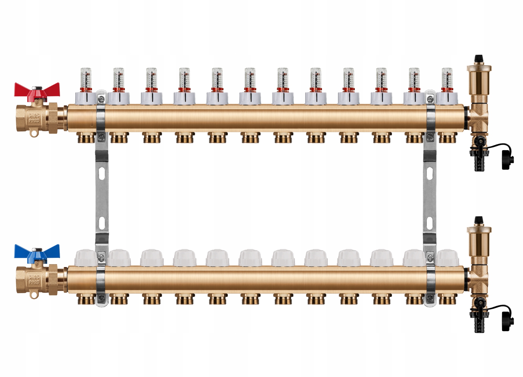 Rozdělovač Podlahového Vytápění 12 Okruhů Jednoduchý Kulový Ventil Pex