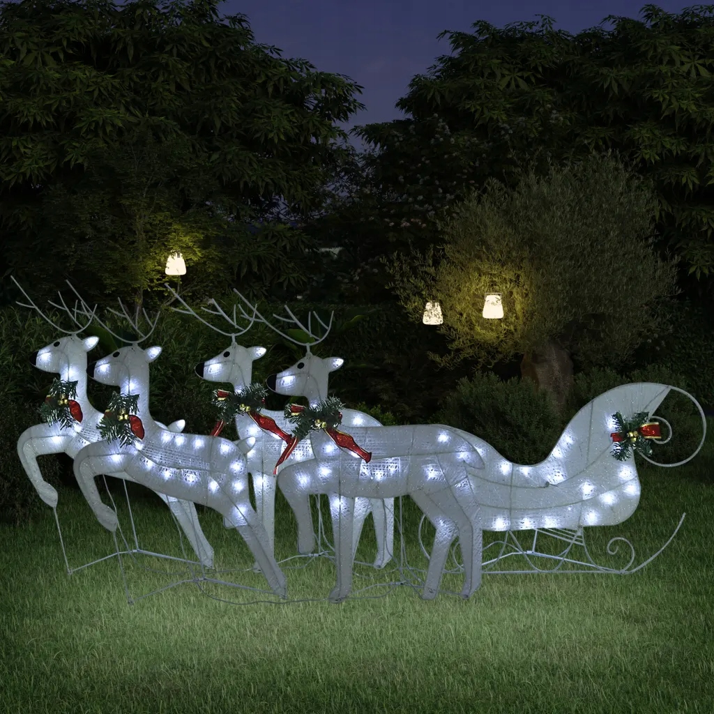 vidaXL Vánoční sobi se sáněmi 100 Led diod venkovní bílí