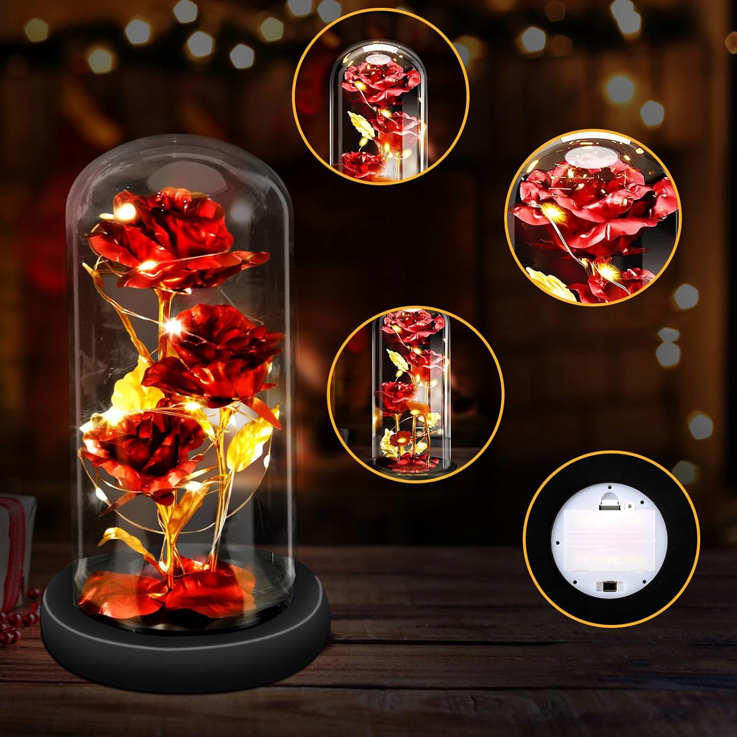 WIECZNA RÓŻA W SZKLE, RÓŻA Z OŚWIETLENIEM LED W SZKLANEJ KOPULE WALENTYNKI Marka inna