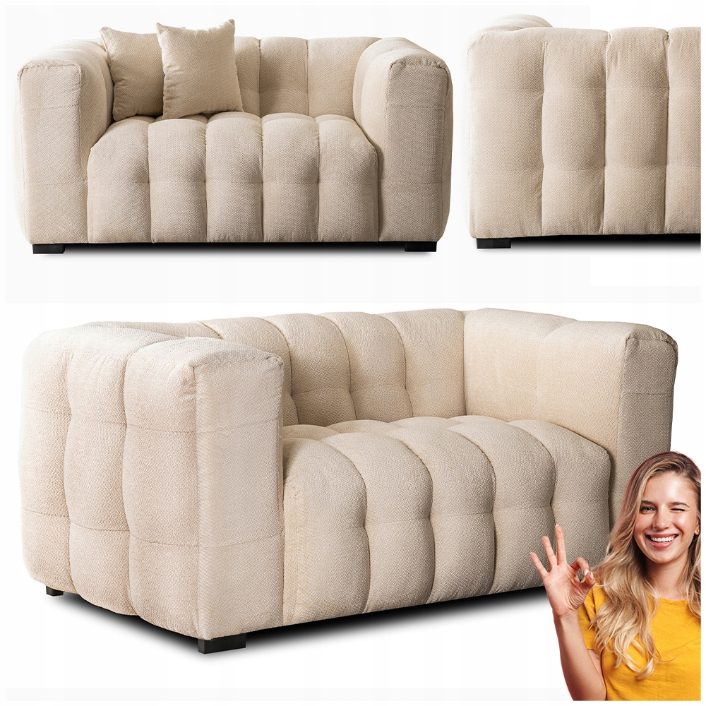 Pohovka Dvoumístná Pohovka s prošíváním Glamour do obývacího pokoje Krémová Moderno 2S