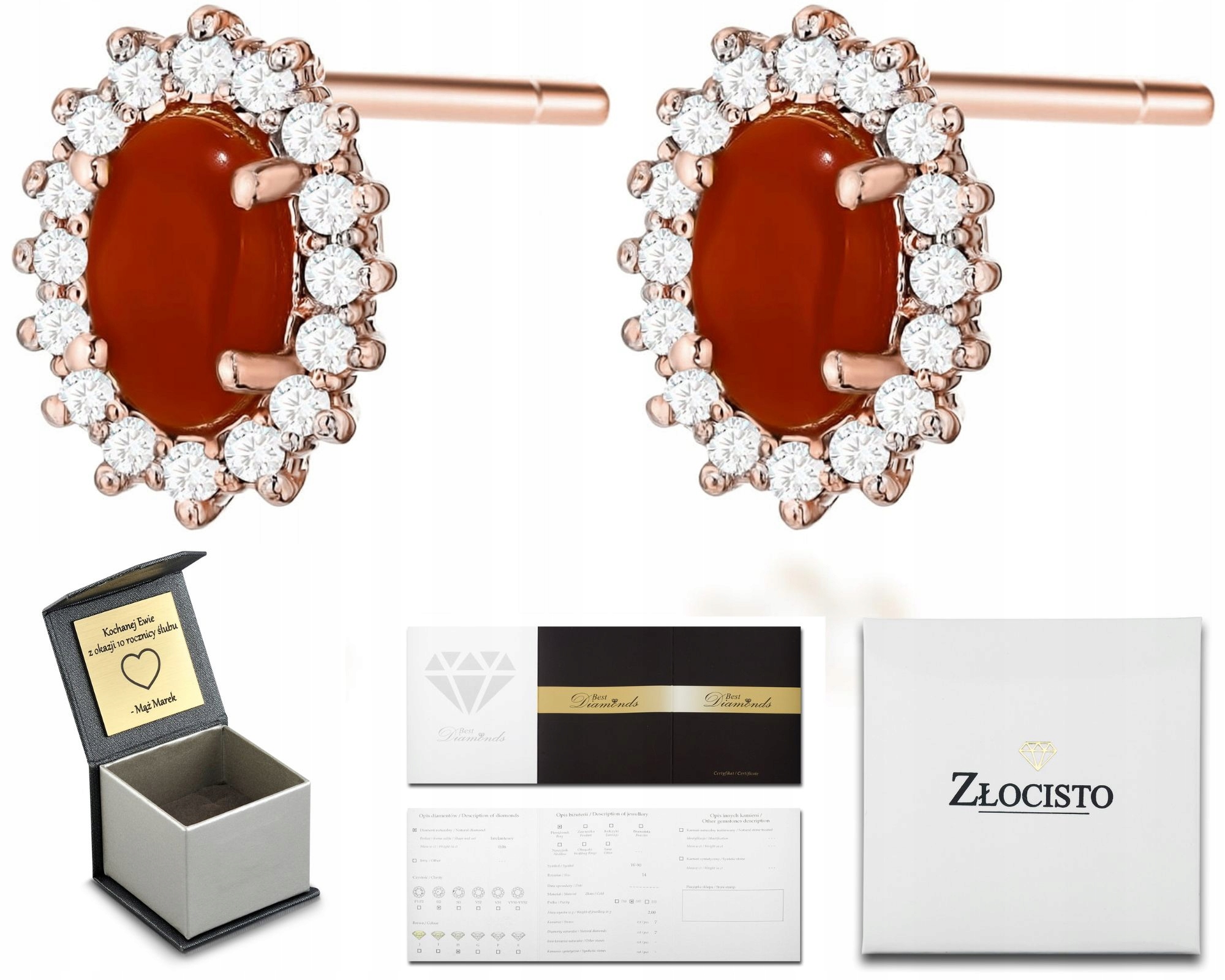 Růžové Zlato Náušnice S Korálem A Brilianty Na Tyči, Šrouby 585 Dárek