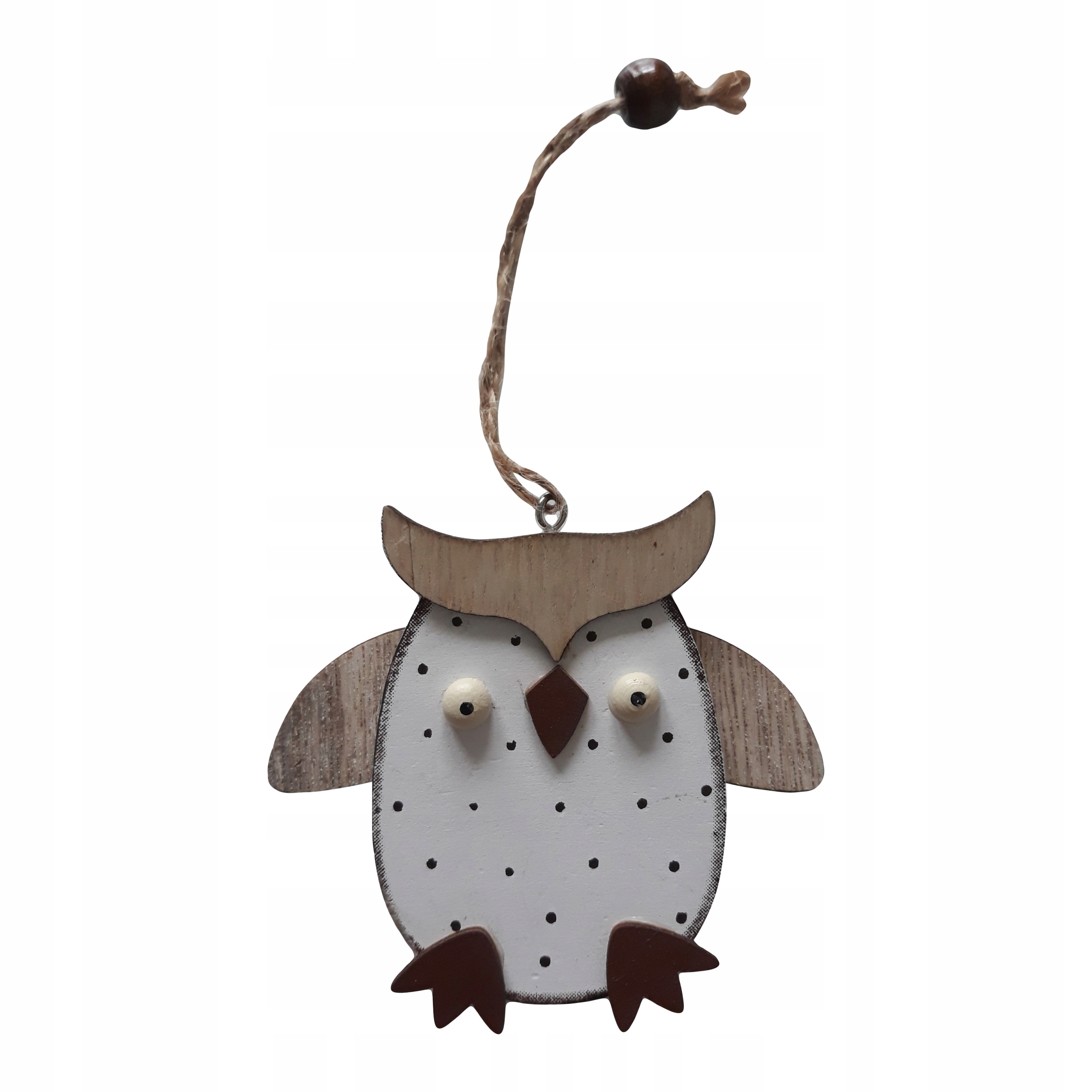 

Zawieszka drewniana sówka biała/beżowa 17 cm