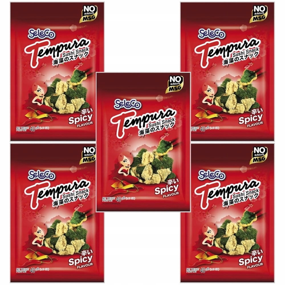 5 x Křupavé snacky z řas Nori Ostré Hot v tempuře 40g Seleco