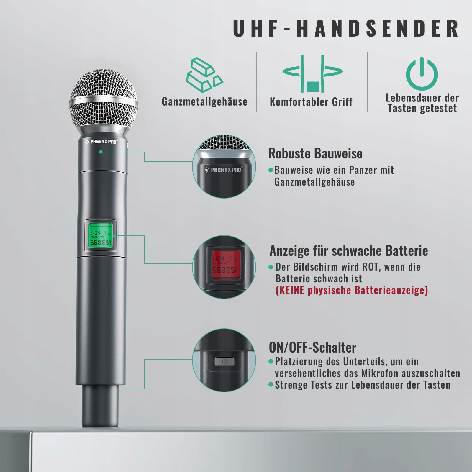PHENYX PRO Bezprzewodowy Mikrofon Karaoke 4-Kanałowy Zestaw Dla DJ Kościół — miniatura 3