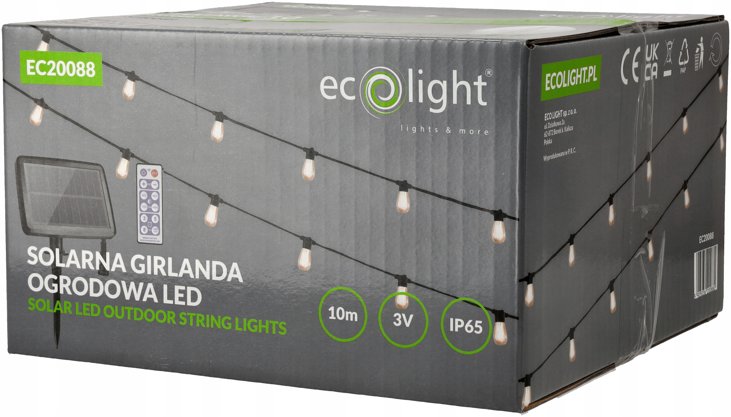 Solární Girlanda Zahradní světelná 10x Led Žárovka Balkon Terasa 10 m Dálkový Ovladač