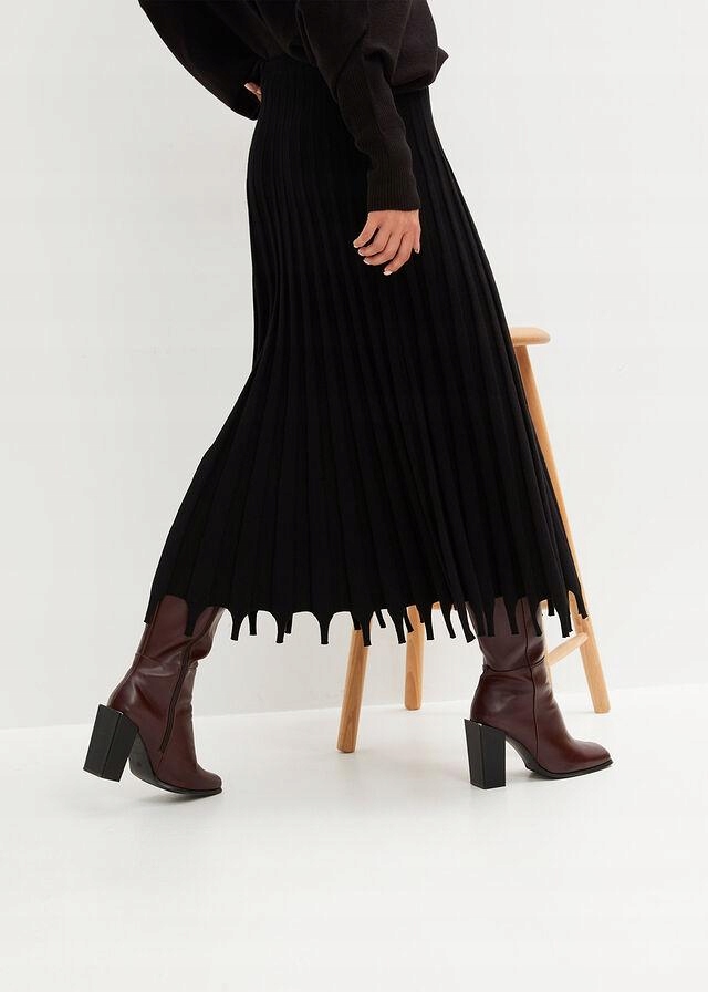 38 Bonprix WW CZARNA SPÓDNICA MAXI Wzór dominujący bez wzoru